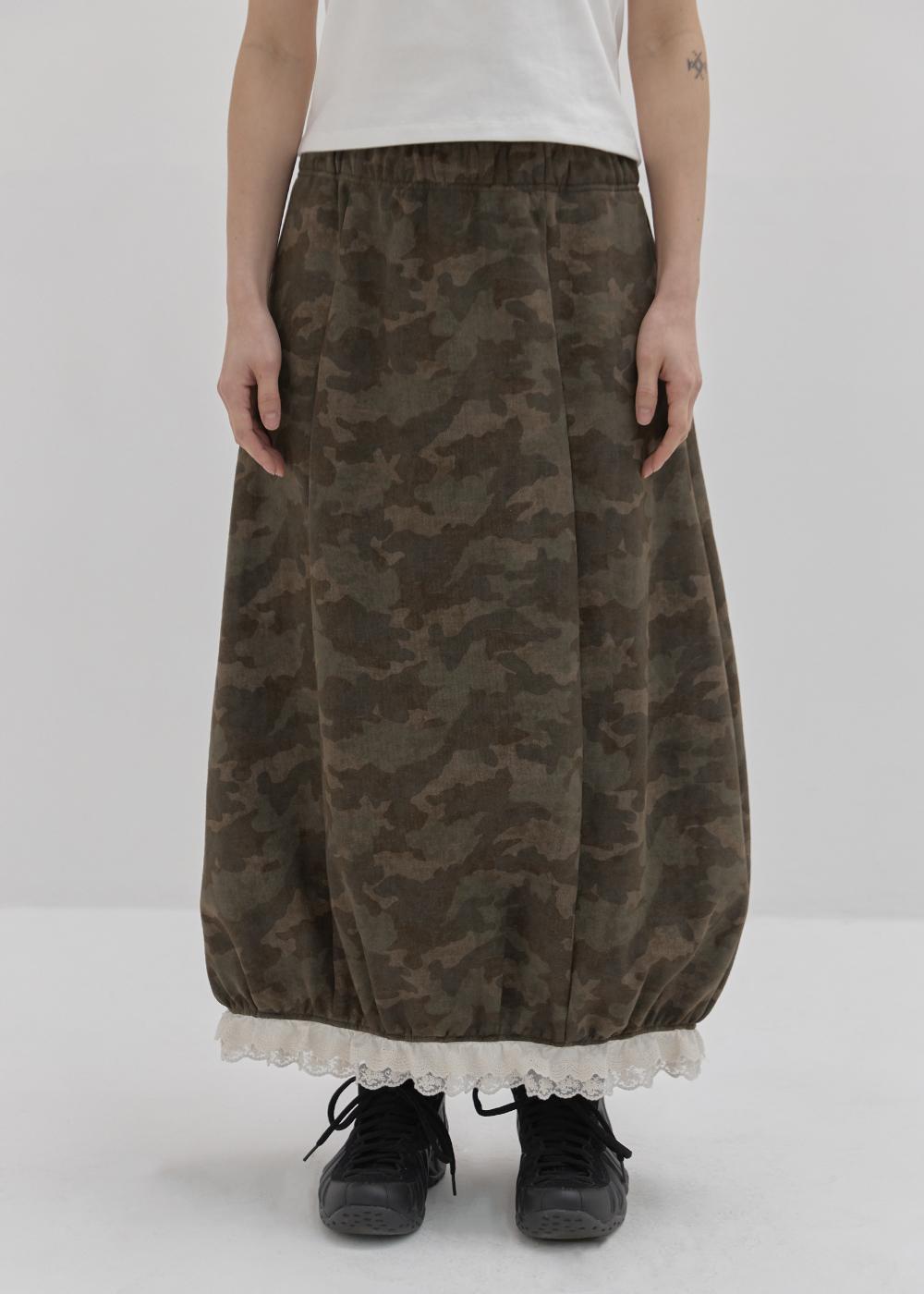 [3월 4일 예약배송] Camo Balloon Jersey Skirt / Khaki