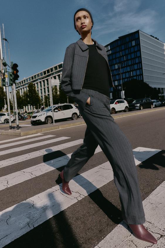 헤링본 스트레이트 팬츠