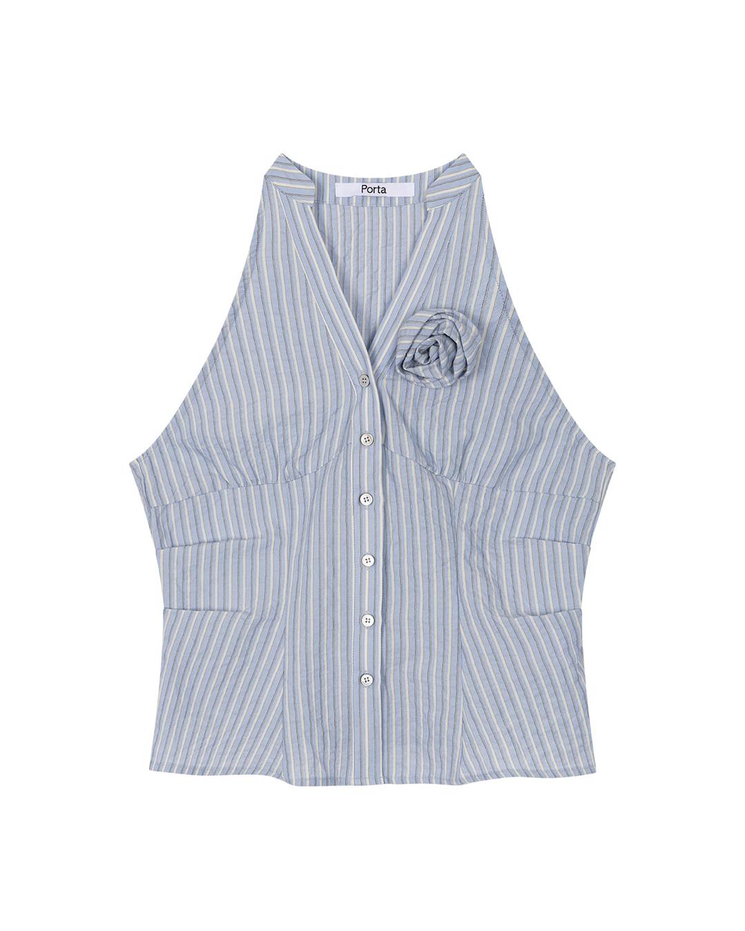 STRIPED SLEEVELESS SHIRT, BLUE