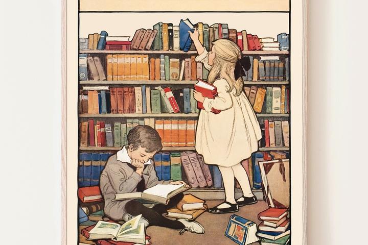 어린이 독서 권장 도서관 서점 독서실 그림 빈티지 포스터 액자