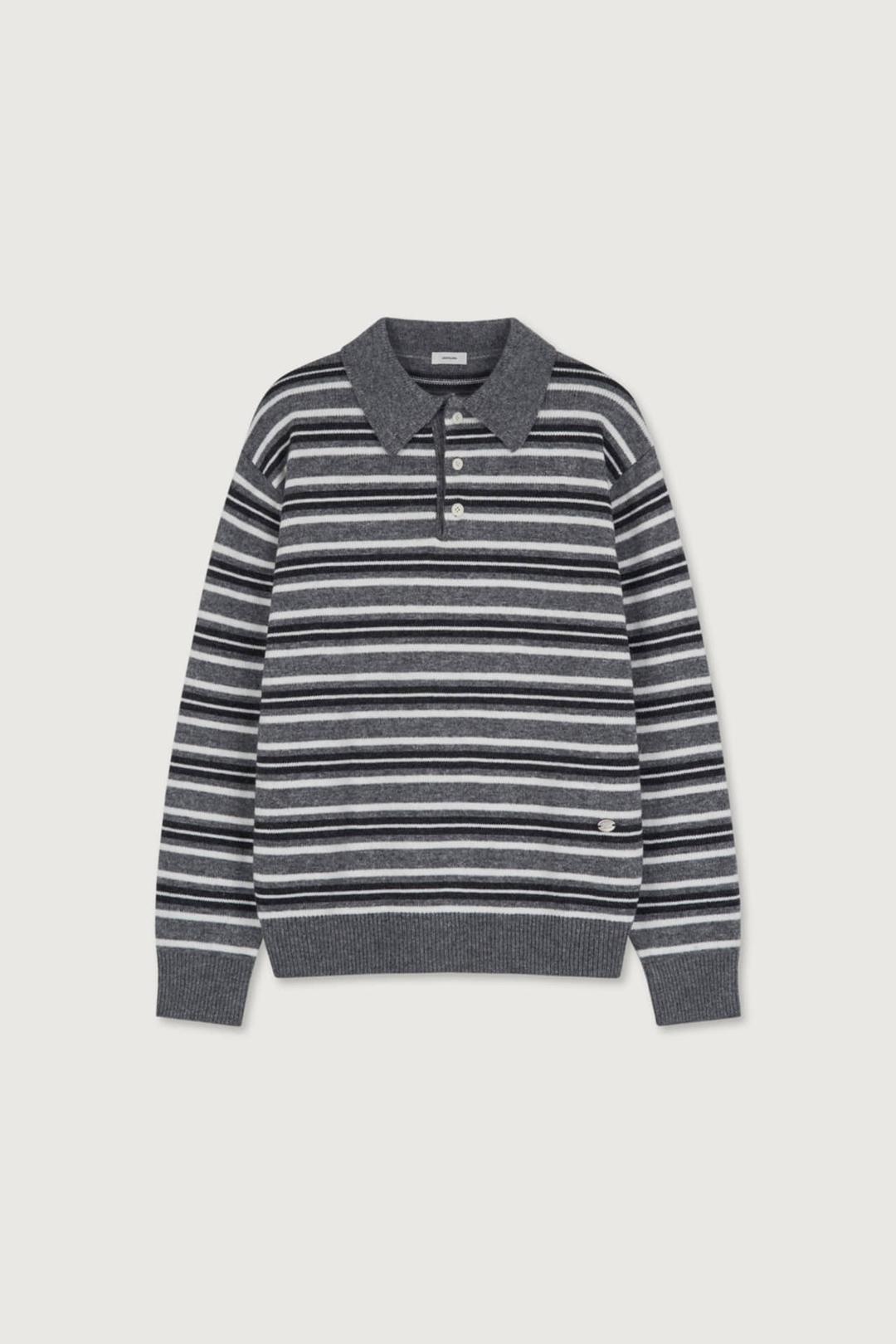 Riven Stripe Collar Wool Knit (gray)