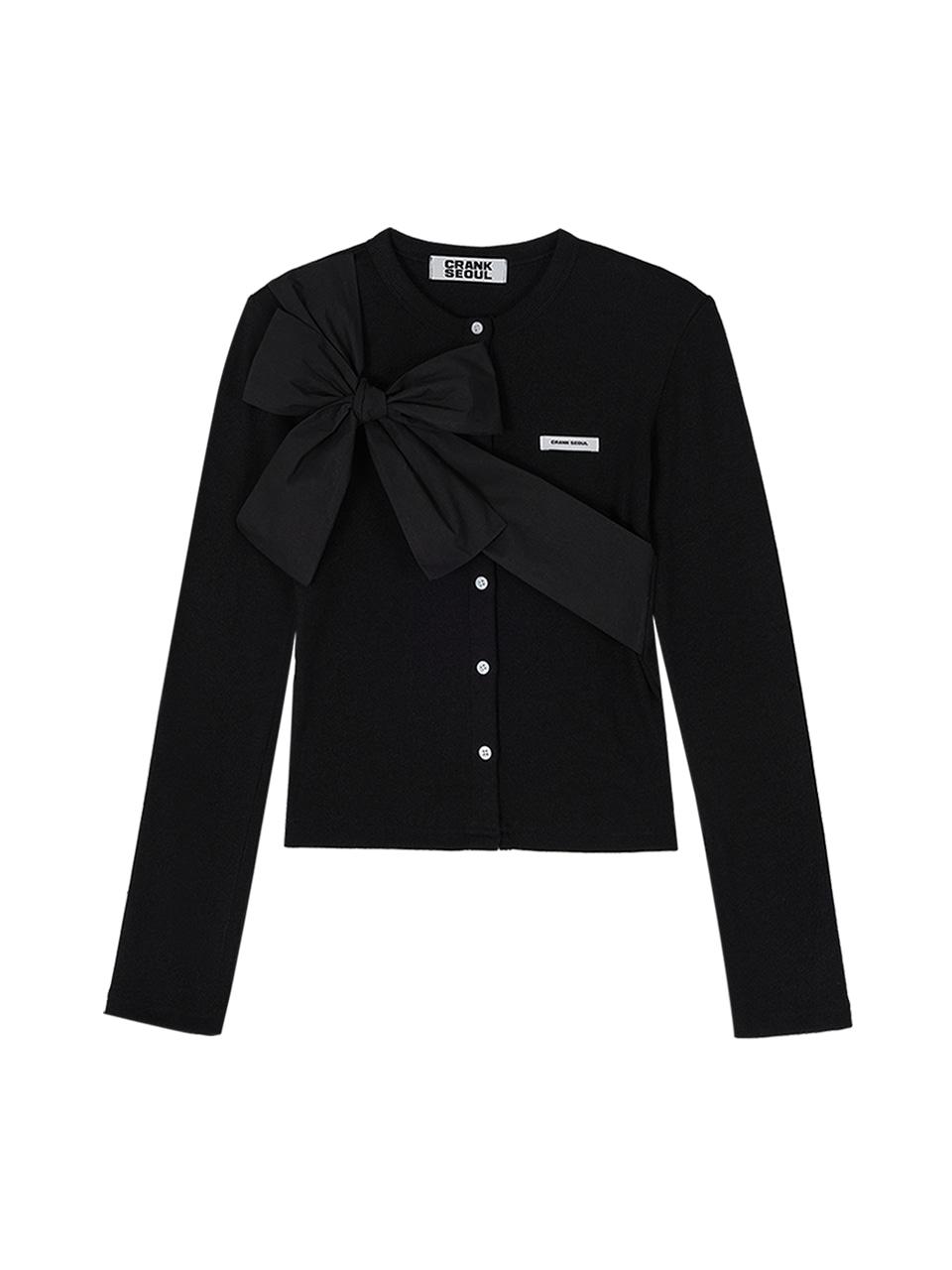 [Release  10/20] RIBBON-TIED KNIT CARDIGAN_BLACK
