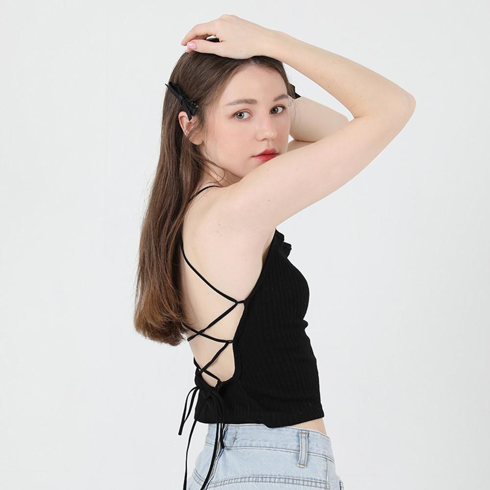 [까트린] 뒤트임 크롭 나시 블랙