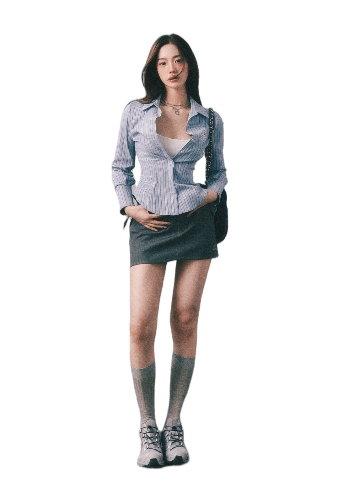 LLDC 자수 텍스처 스트라이프 클래식 슬림 셔츠