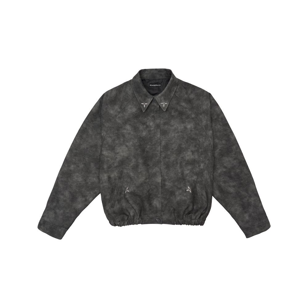 [604SERVICE : 604서비스] EMBROIDERED LEATHER JACKET IN CHARCOAL