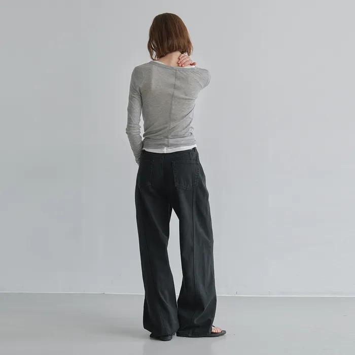 [8차/예약배송][기장선택] Tone curved denim (charcoal black)