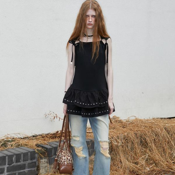 Eyelet Sleeveless Tee OPS (BLACK)