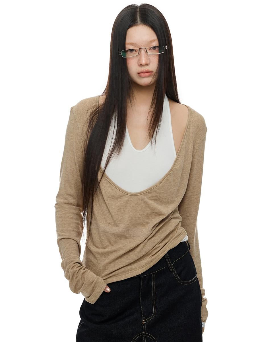 JIKOO Low-neck Halter Layer Long Sleeve (2color)