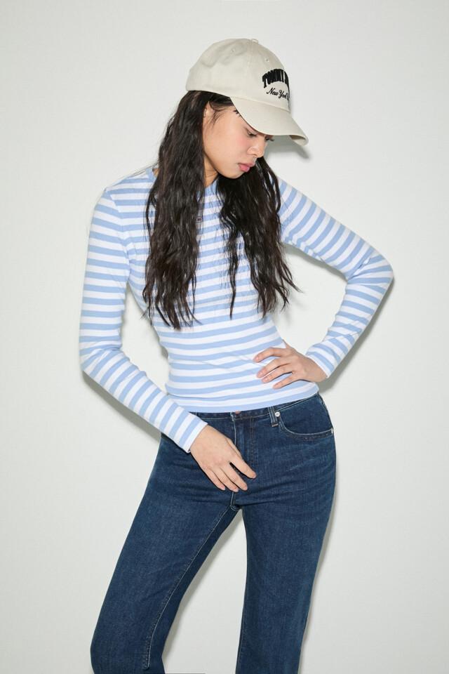 에센셜 스트라이프 롱 슬리브 립 티셔츠