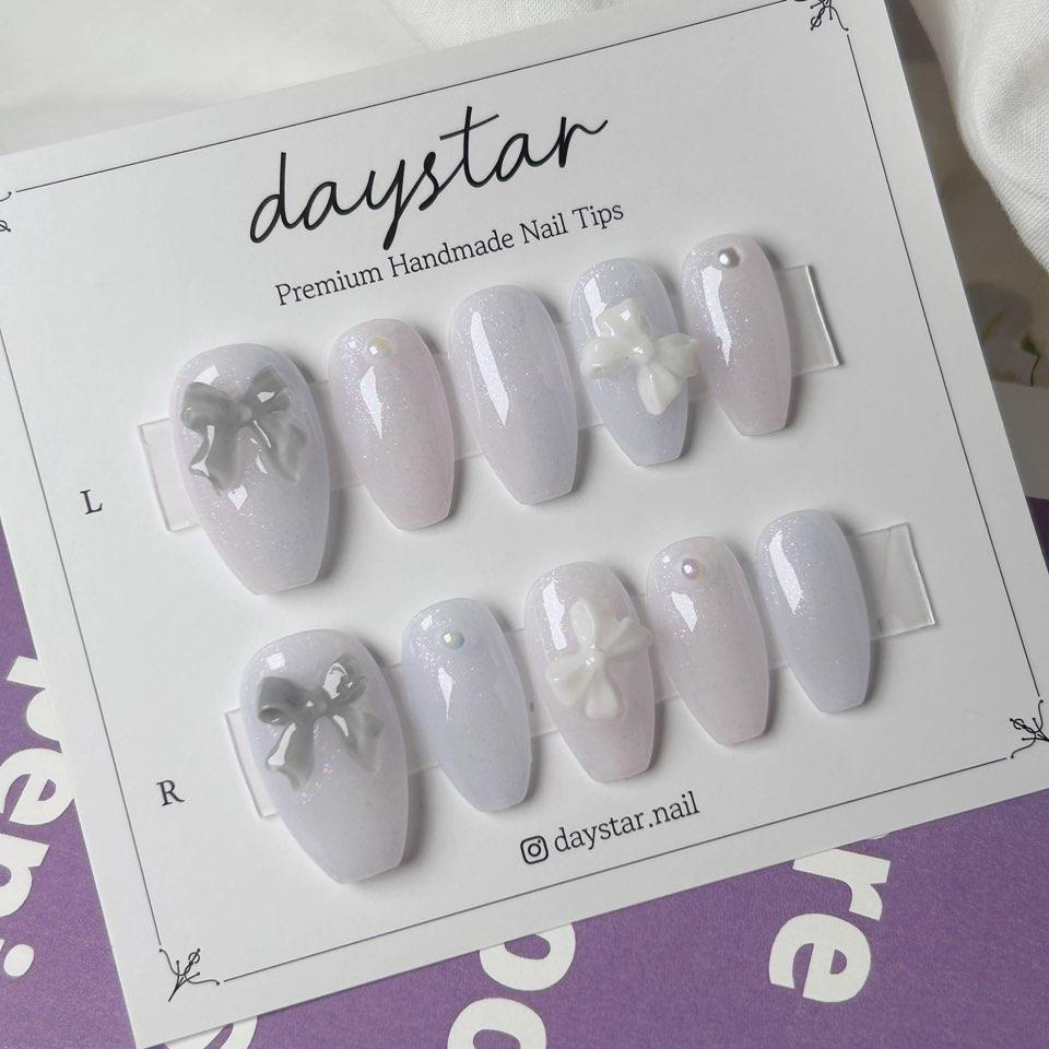 데이스타네일 퍼플 그라데이션 붙이는젤네일팁 수제네일