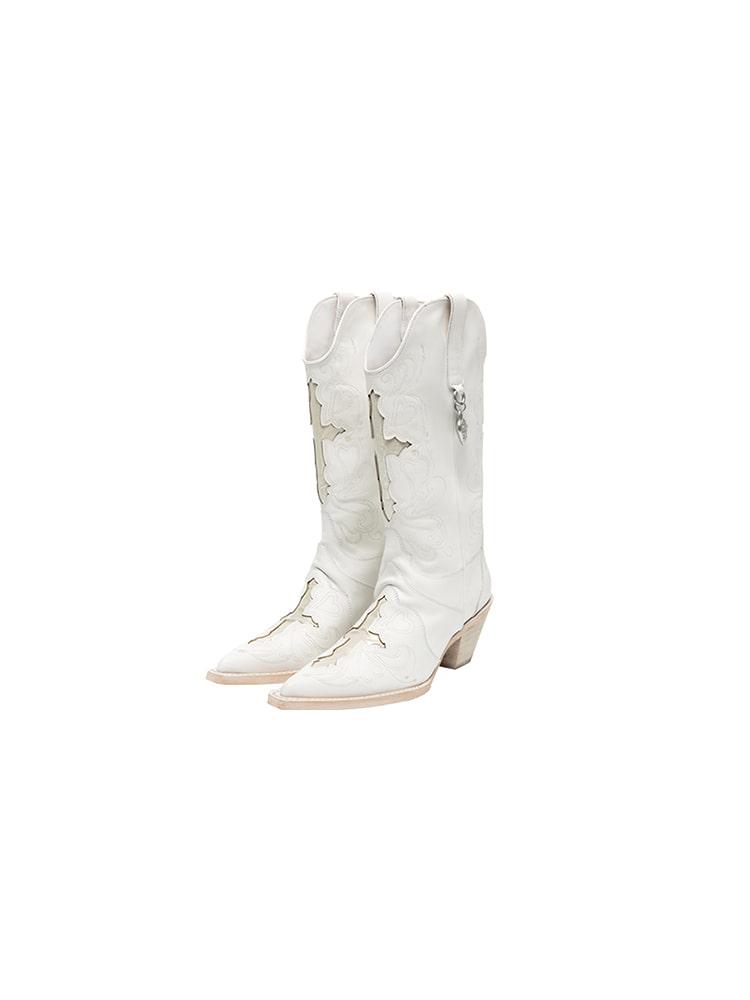 1JINN STUDIO Pointed calfskin embroidered boots