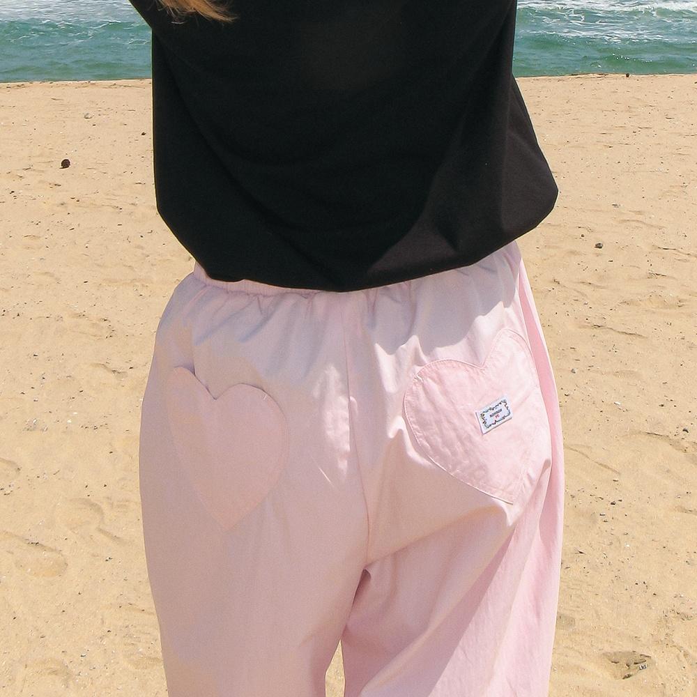 BACK HEART STITCH POCKET BANDING PANTS SOFT PINK