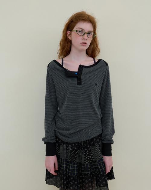 227. 보트넥 스트라이프 티 _ 블랙