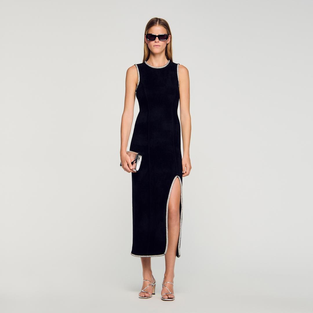 라인스톤 트리밍 슬릿 롱 드레스