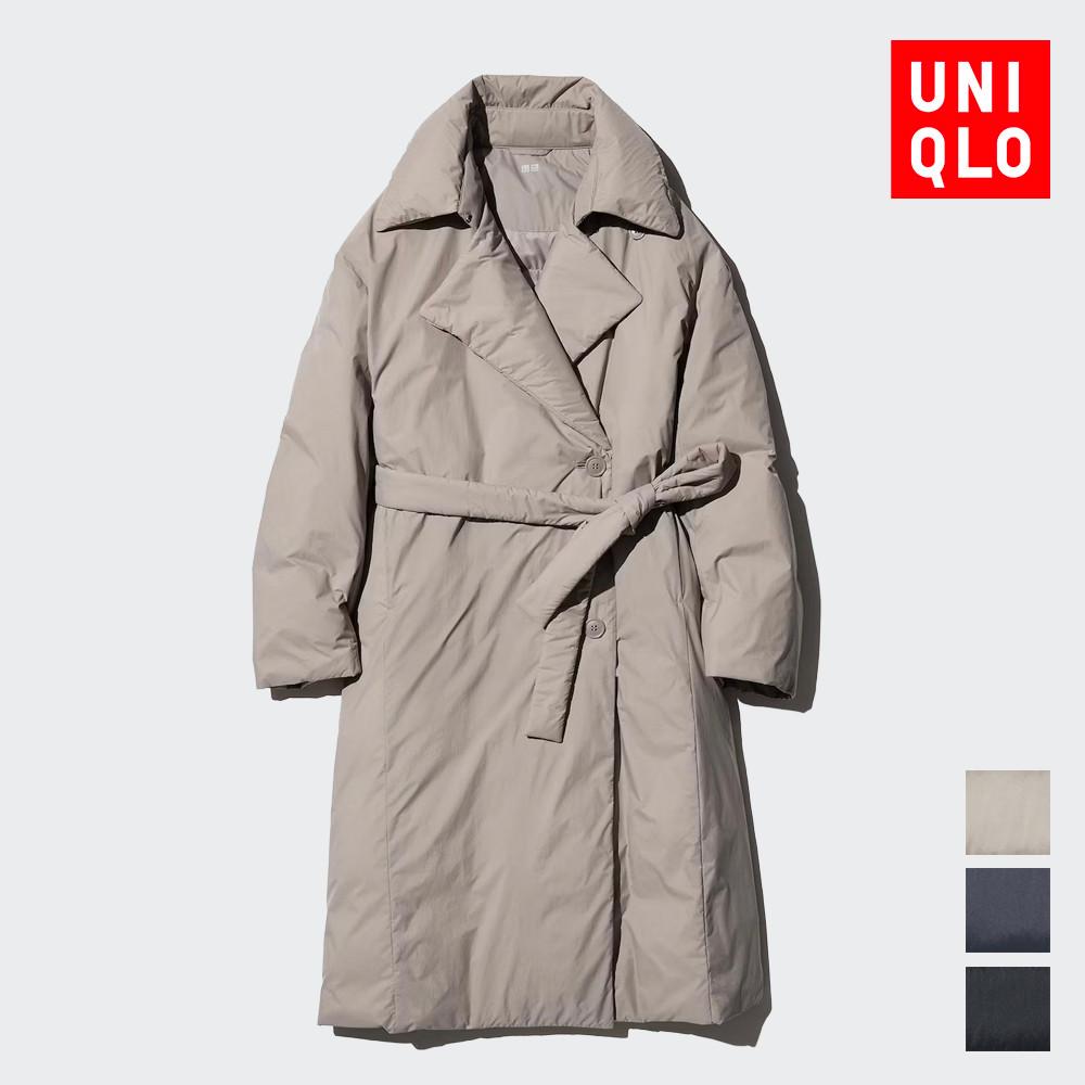 유니클로 다운 벨티드 롱 코트 여성 경량 2-WAY 버튼 트렌치 패딩