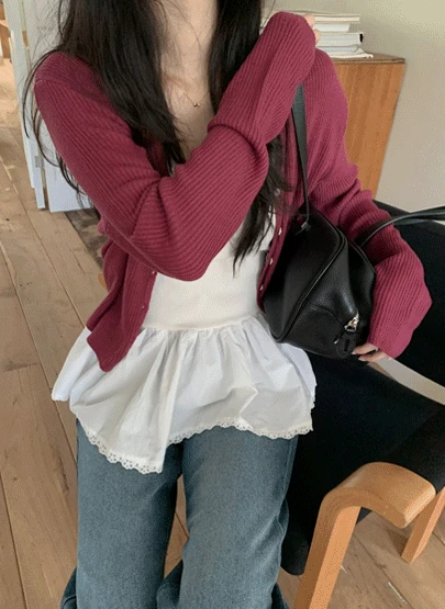 퍼블 브이넥 골지 가디건 5color