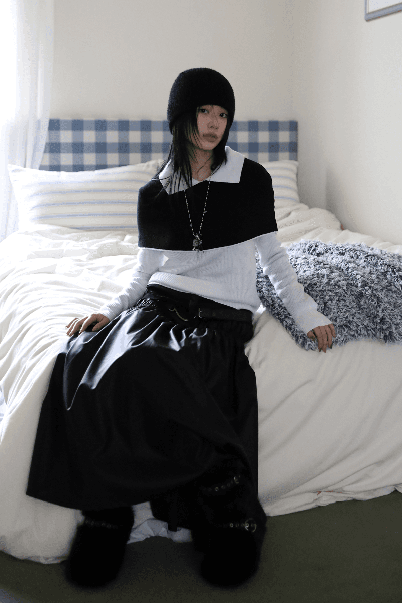 [MD PICK] 플럼 숄 레이어드 니트