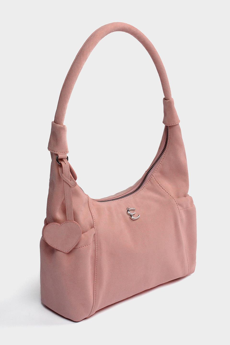 Suede Round Hobo Bag in Pink