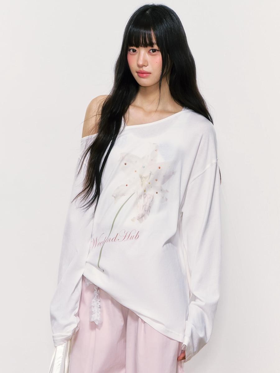 Weekendhub Floral Graphic Off-Shoulder Long Sleeve