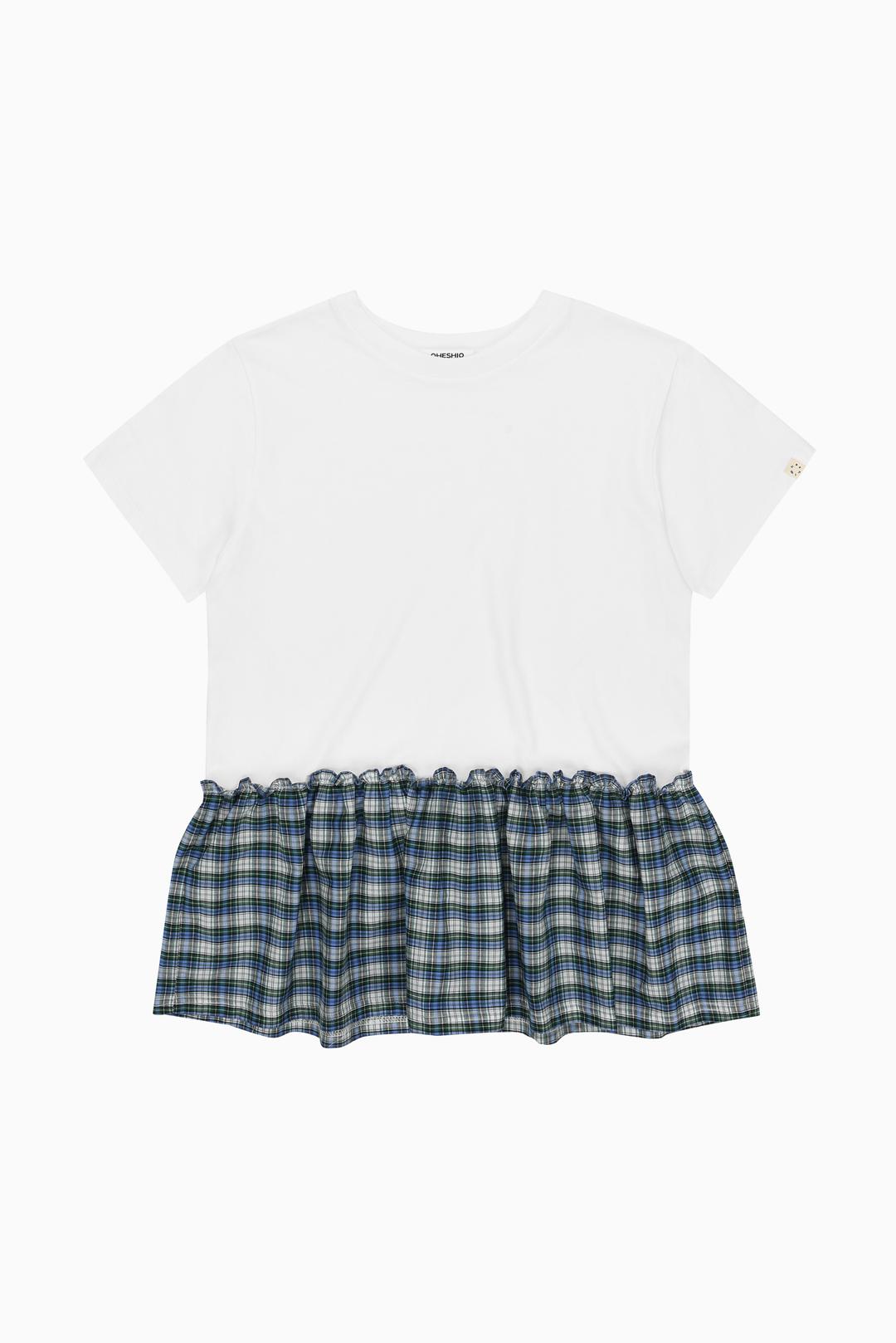 CHECK FRILL T-SHIRTS, WHITE