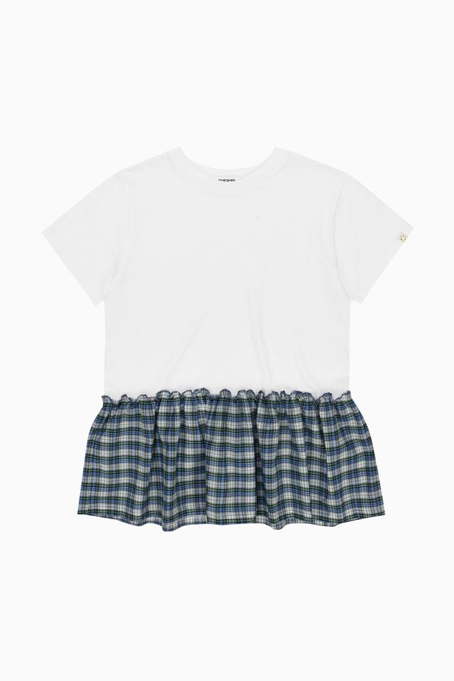 CHECK FRILL T-SHIRTS, WHITE
