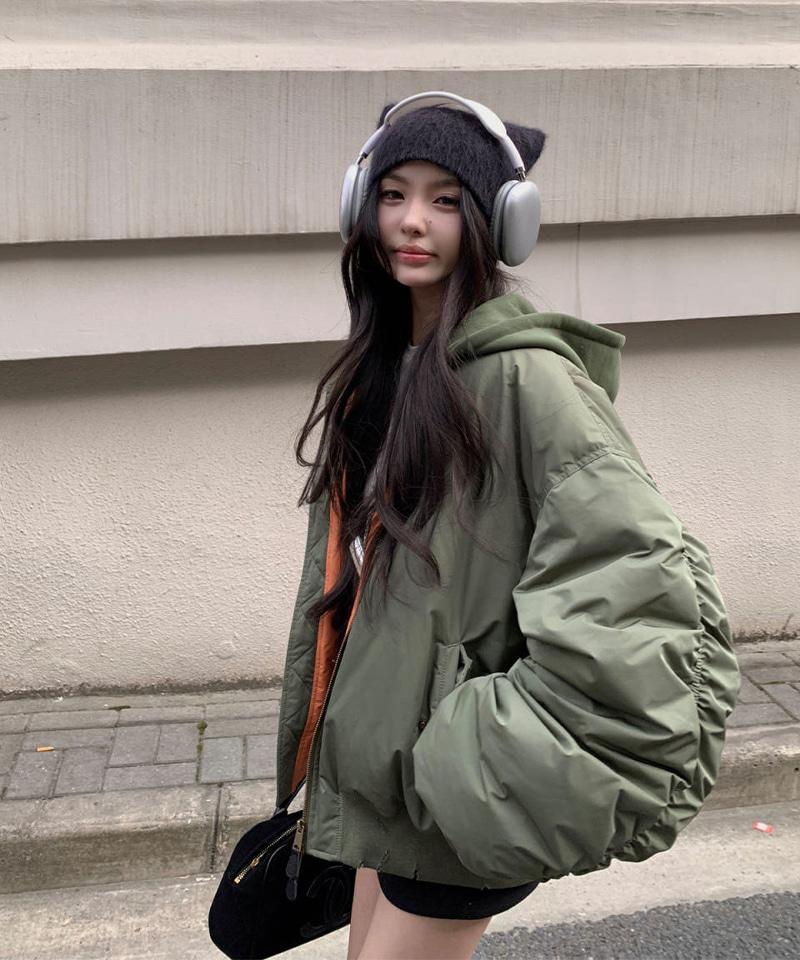 오버핏 후드 봄버 패딩자켓