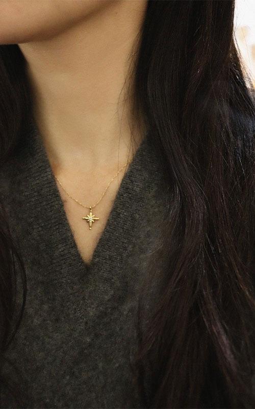 [14k] mini cross flower Necklace