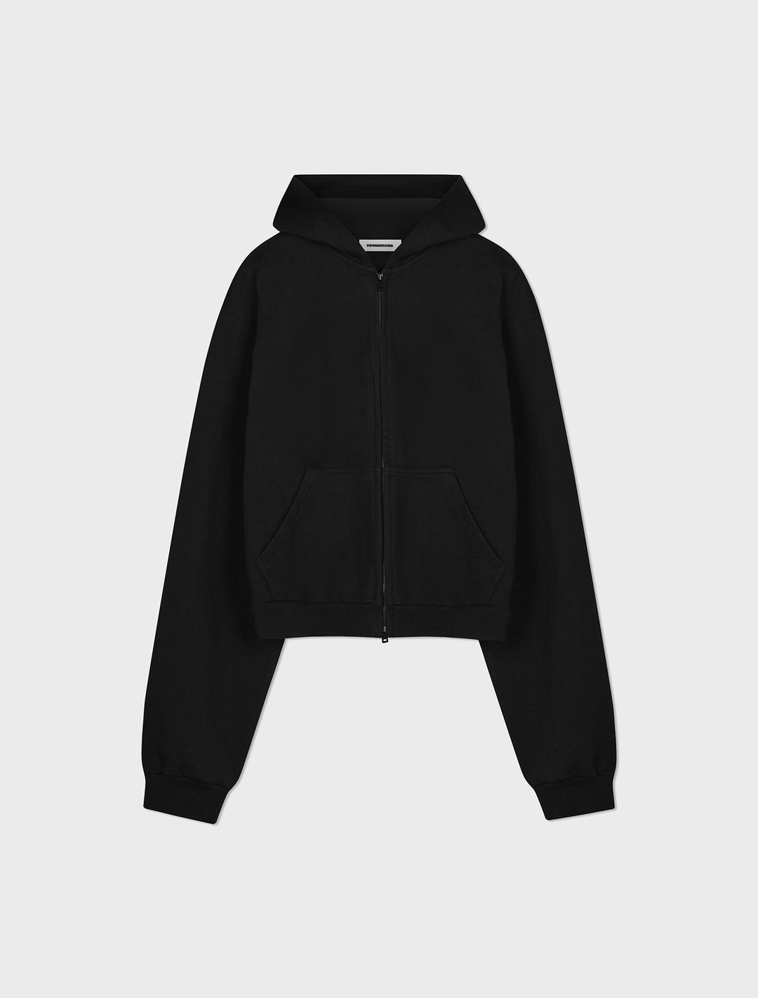 CROPPED ZIP-UP HOODIE BLACK