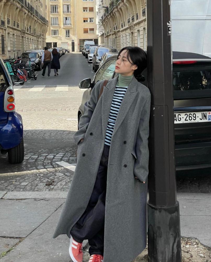 Eiffel double coat 롱 더블 맥시 여자 오버핏 울 120cm 그레이 코트