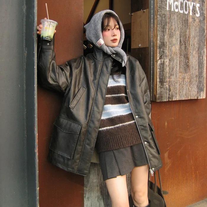 [리오더] Faux Leather Fur Coat, Black