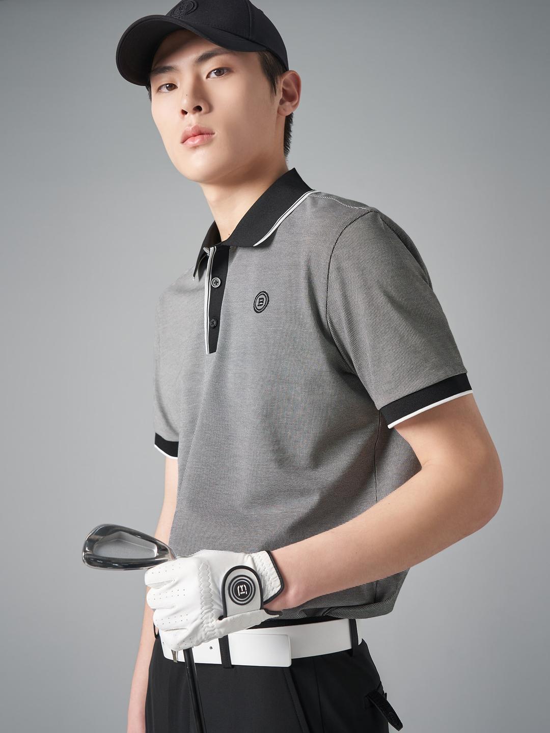 남성 잔패턴 반소매 칼라 티셔츠 - 블랙