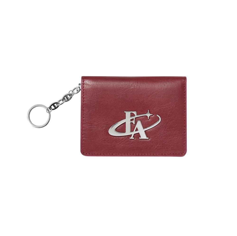 [FOR APPEAL] Metal logo flap card wallet Wine