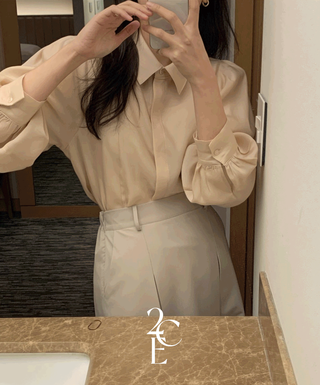 이센치 레미뜨 퍼프 셔츠 블라우스 (3color) 하객 무지 실크 하객룩 블라우스