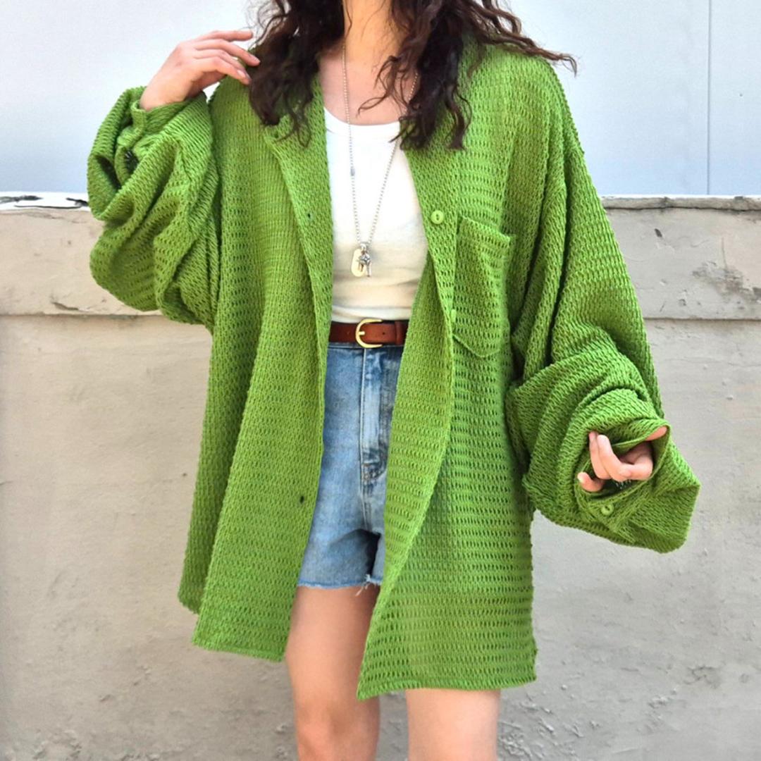 유즈미 [고퀄리티] 프시케 오버핏 그물 니트 가디건