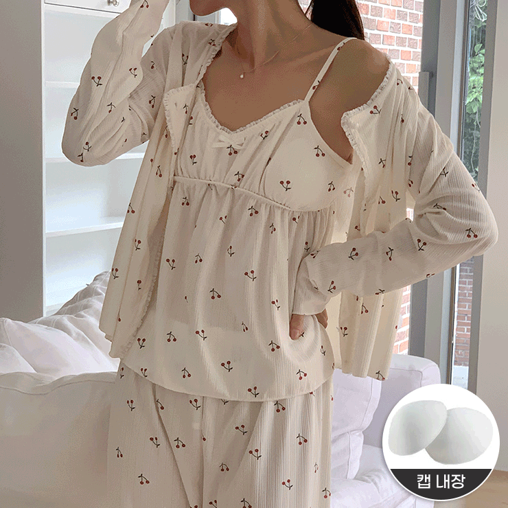 어나더뷰 [캡내장💖9종/색상추가!] 가디건+나시 상하세트 파자마 골지 여름 봄 민소매 셋업 면 잠옷 홈웨어 리본 프릴 레이스 캡나시 no.2090 2091