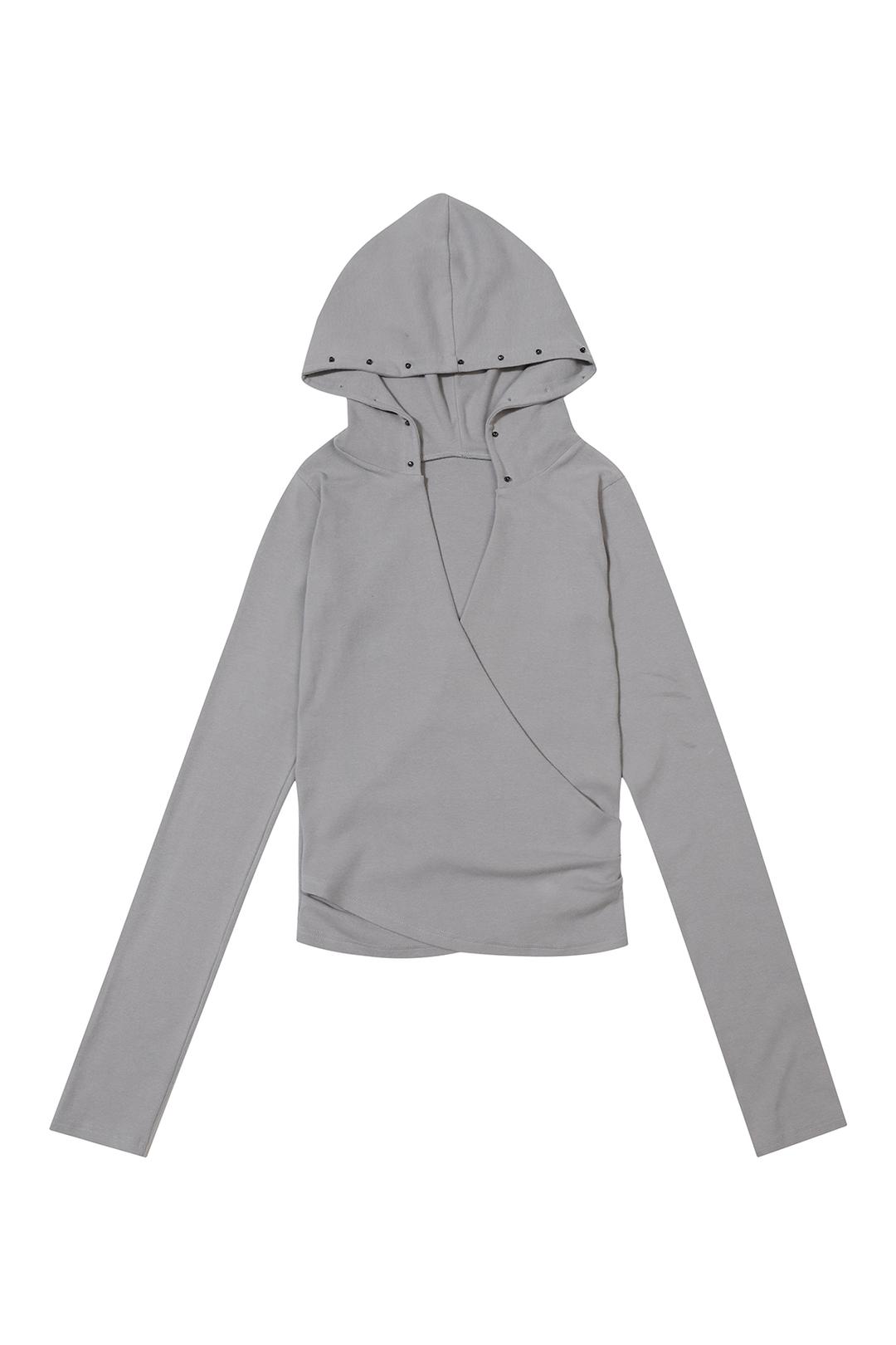 RIVET HOODIE SHIRRING ROBE TOP GRAY