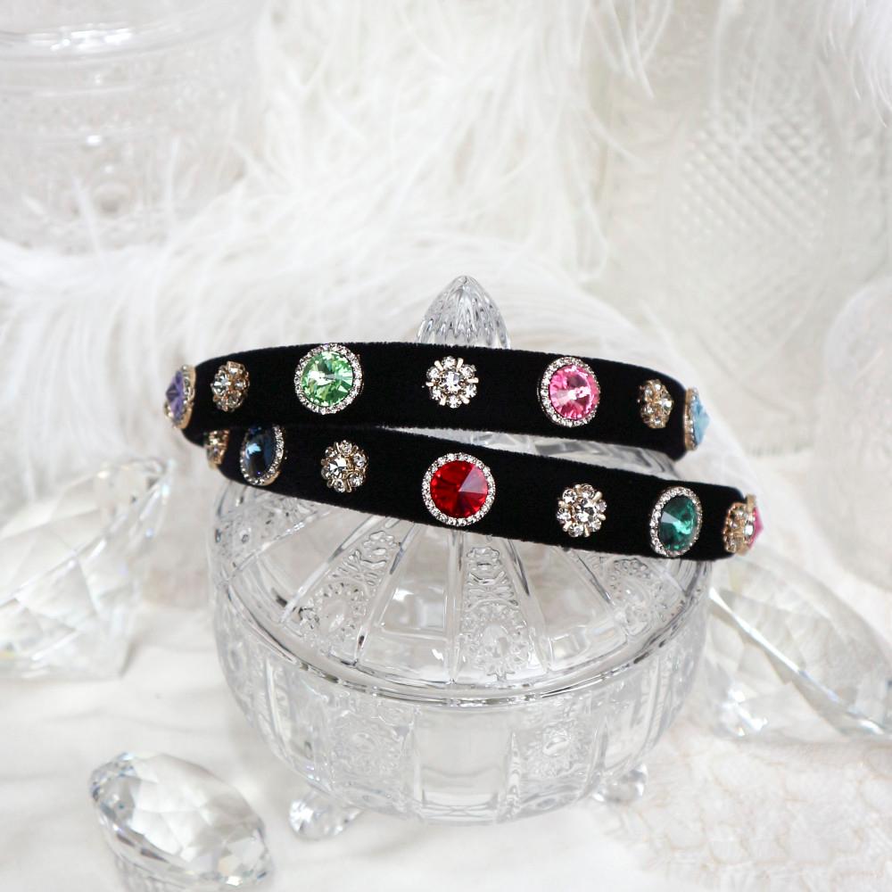 [하이퀄리티] 프루티 컬러 슬림 스와로브스키 크리스탈 벨벳 헤어밴드(2color)