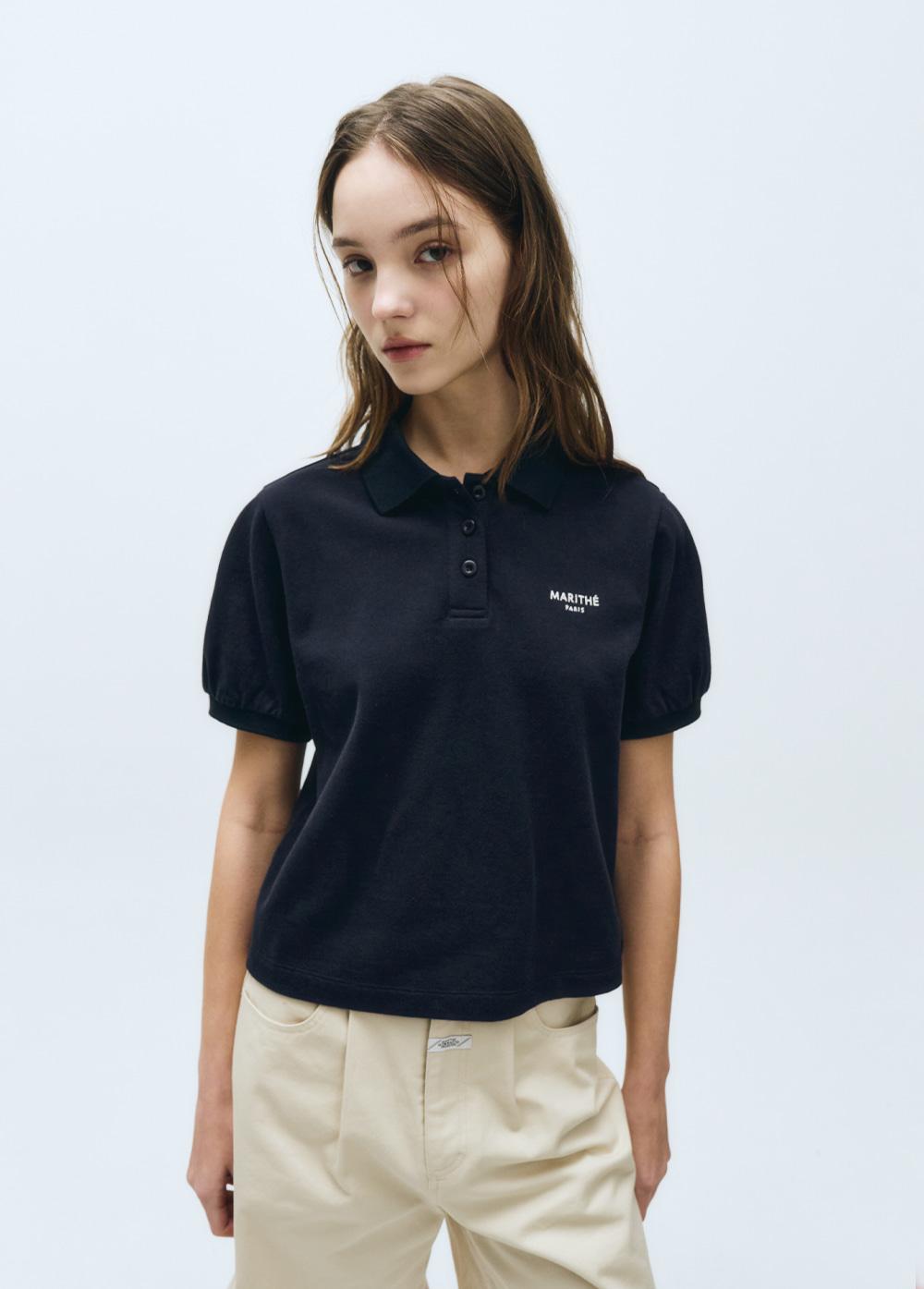 W PIQUE PUFF SLEEVE TEE navy