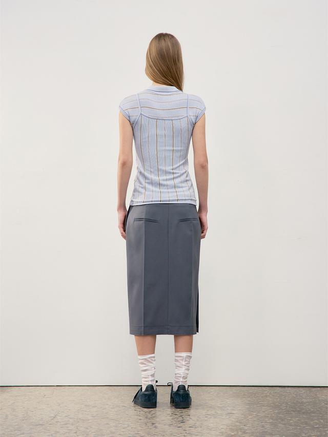 STRIPE PIQUE CAP SLEEVE KNIT TOP_BLUE