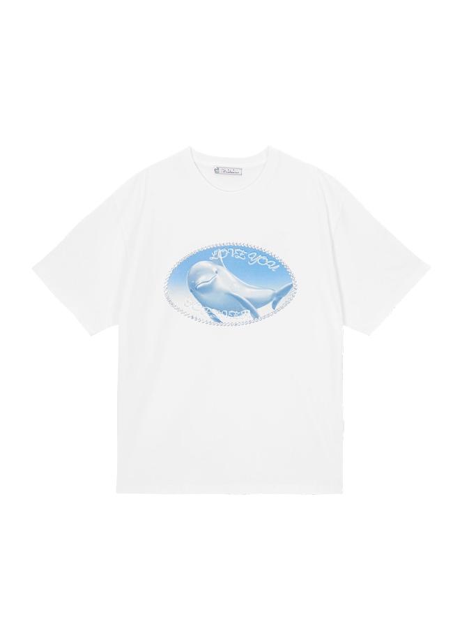 white ellipse dolphin twinkle T-shirt -RASPBERRYPIE
