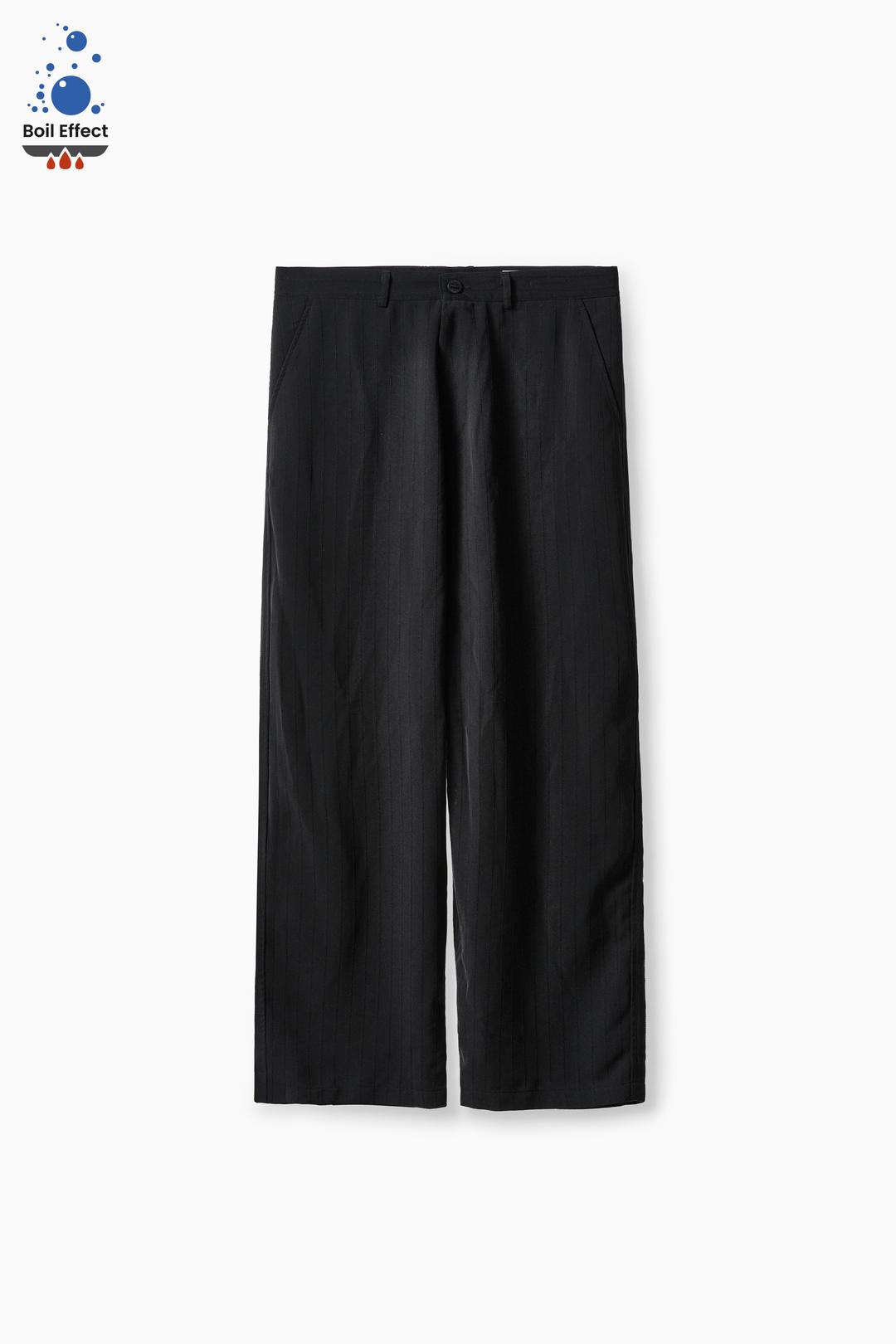 [7/7-8일 순차발송] BLACK BOIL EFFECT EMBROIDERED STRIPE MID STRAIGHT PANTS (ECP GARMENT PROCESS)