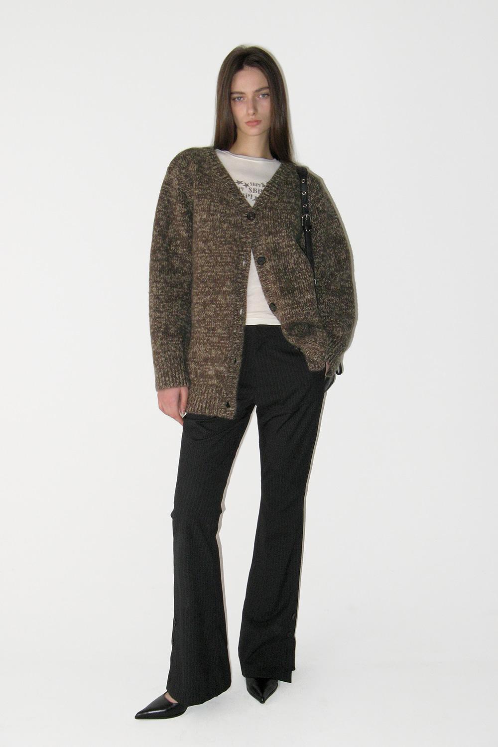 MOHAIR BLENDED OVERFIT CARDIGAN, BROWN