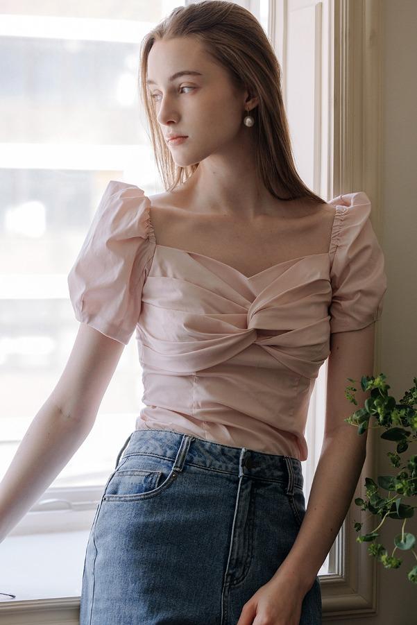 NANCY Twisted ribbon detailed blouse (Pale pink)