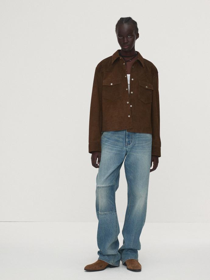 STRAIGHT-LEG KNEE PANEL DENIM JEANS_ WASHED VINTAGE LIGHT BLUE