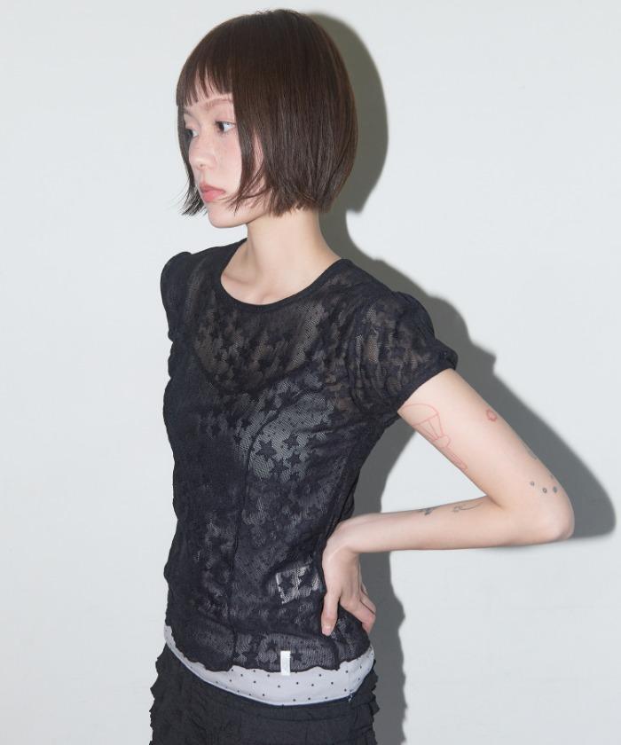 WAVE PUFF LACE TEE (BLACK) F25QB127