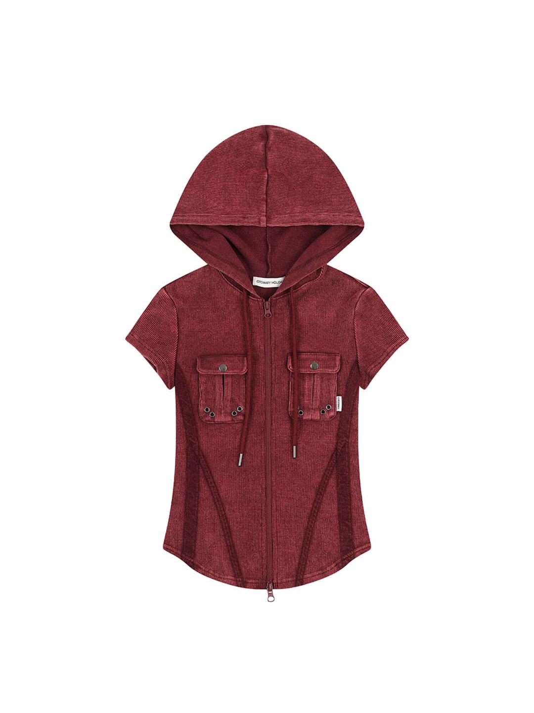 [5/16 예약발송] [EXCLUSIVE] HALF SLEEVE PIGMENT SLIM LINE ZIP-UP [PURPLE]