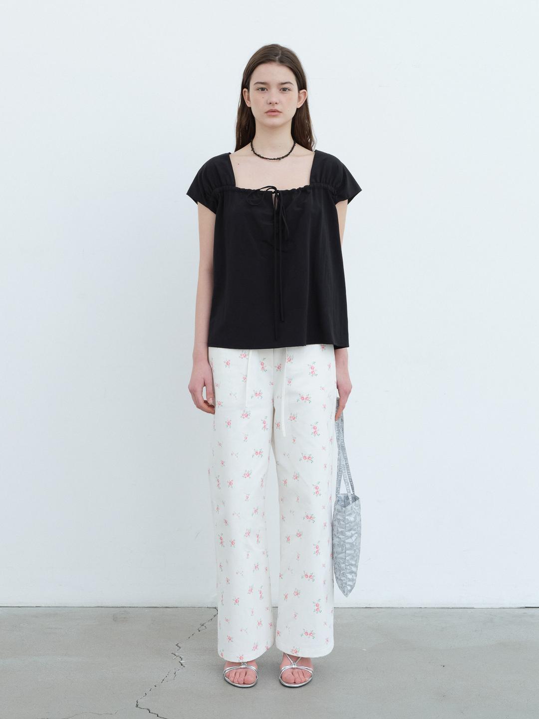 Two Way Ribbon Blouse-Black