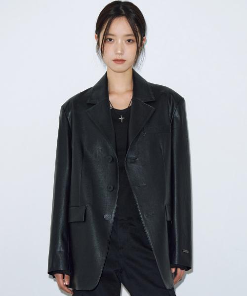 테일러드 오버핏 레더 블레이저 [블랙]