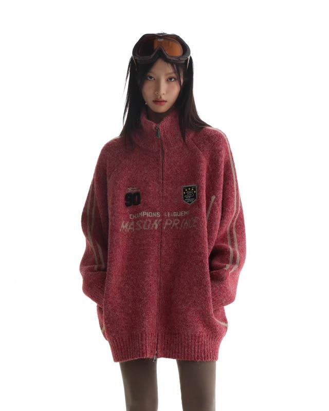 MASONPRINCE 스포츠 로고 니트 집업 자켓 (4 컬러)