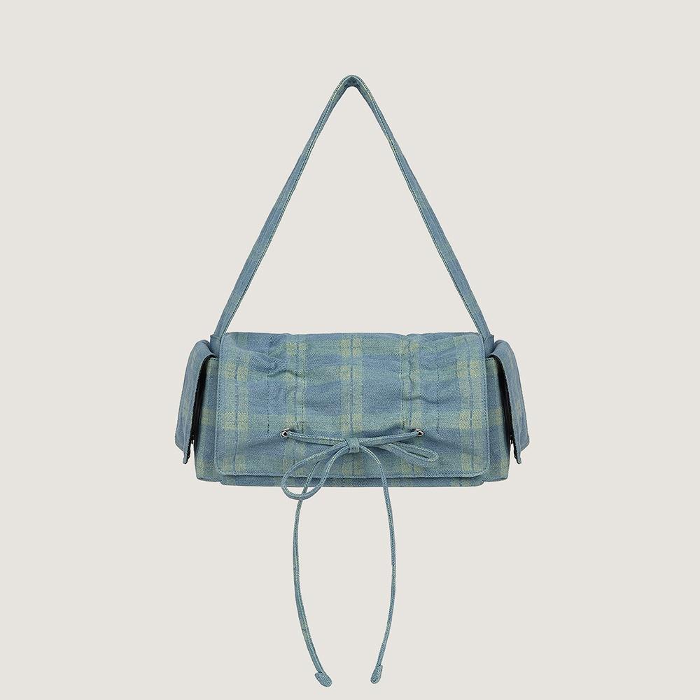 Shirring Ribbon Bag (Blue/Check)